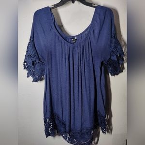 Unique Spectrum Blue Lace & Crepe Top Size 1XL